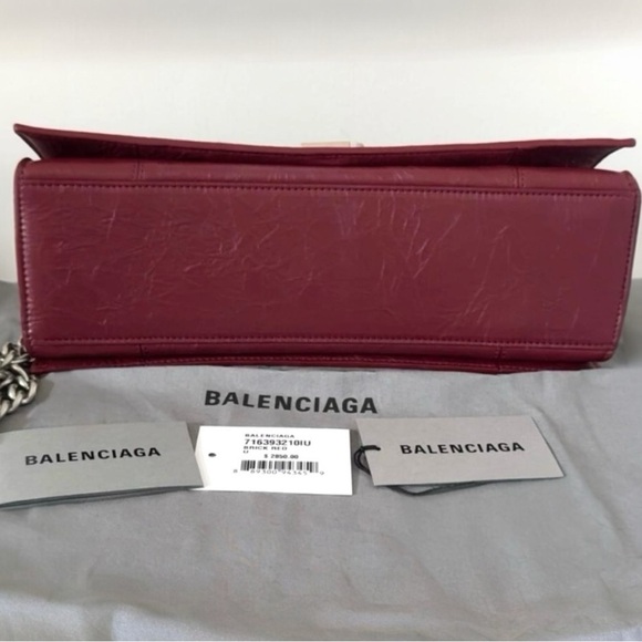 BALENCIAGA Crush Leather Medium  Chain Shoulder Handbag Tote Crossbody Purse New - Picture 14 of 15